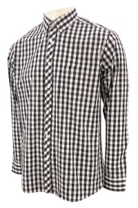R340    設計長袖格子恤衫   左上胸有袋設計  4種顏色格子撞色    恤衫供應商   黑白灰細格